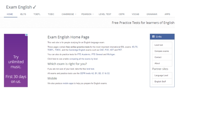 Website học tiếng Anh online Exam English